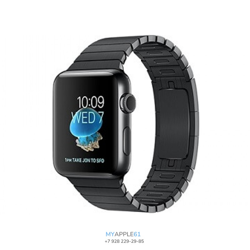 Apple Watch Series 2, 42 мм, корпус из нержавеющей стали чёрный космос, блочный браслет чёрный космос